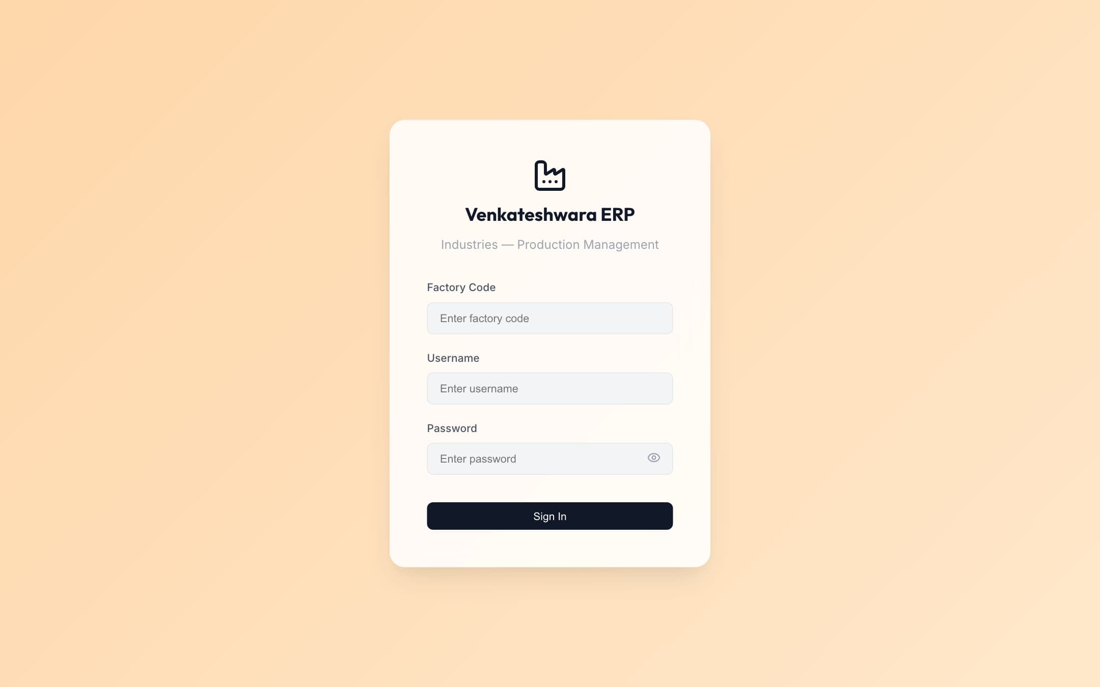 Venkateshwara Industries — Factory ERP for Venkateshwara Industries